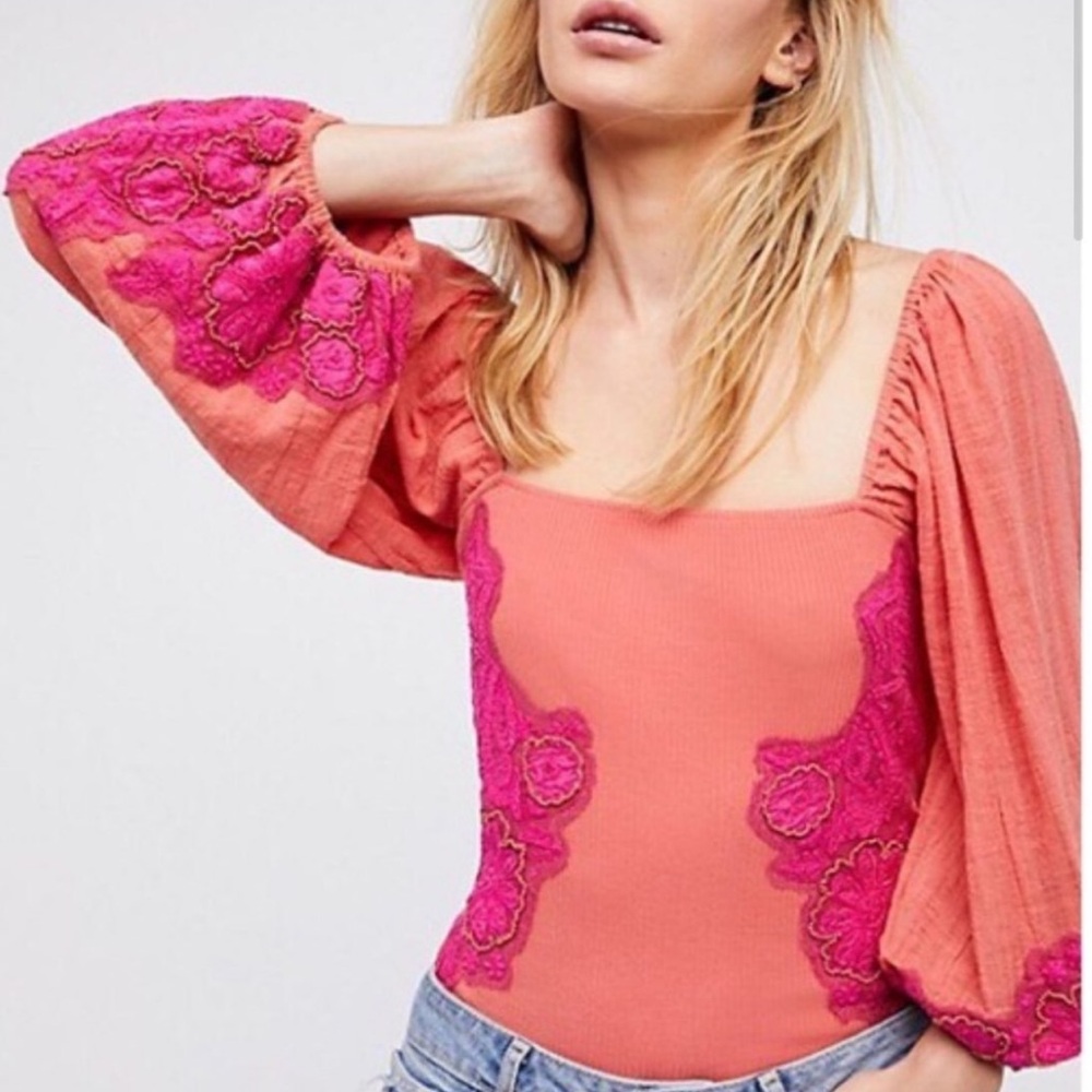 Free People Bali Magique Coral Orange Pink Bodysuit